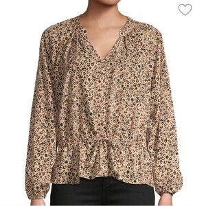 Parker Brown Tan Leopard Print Peplum Waist Top XS